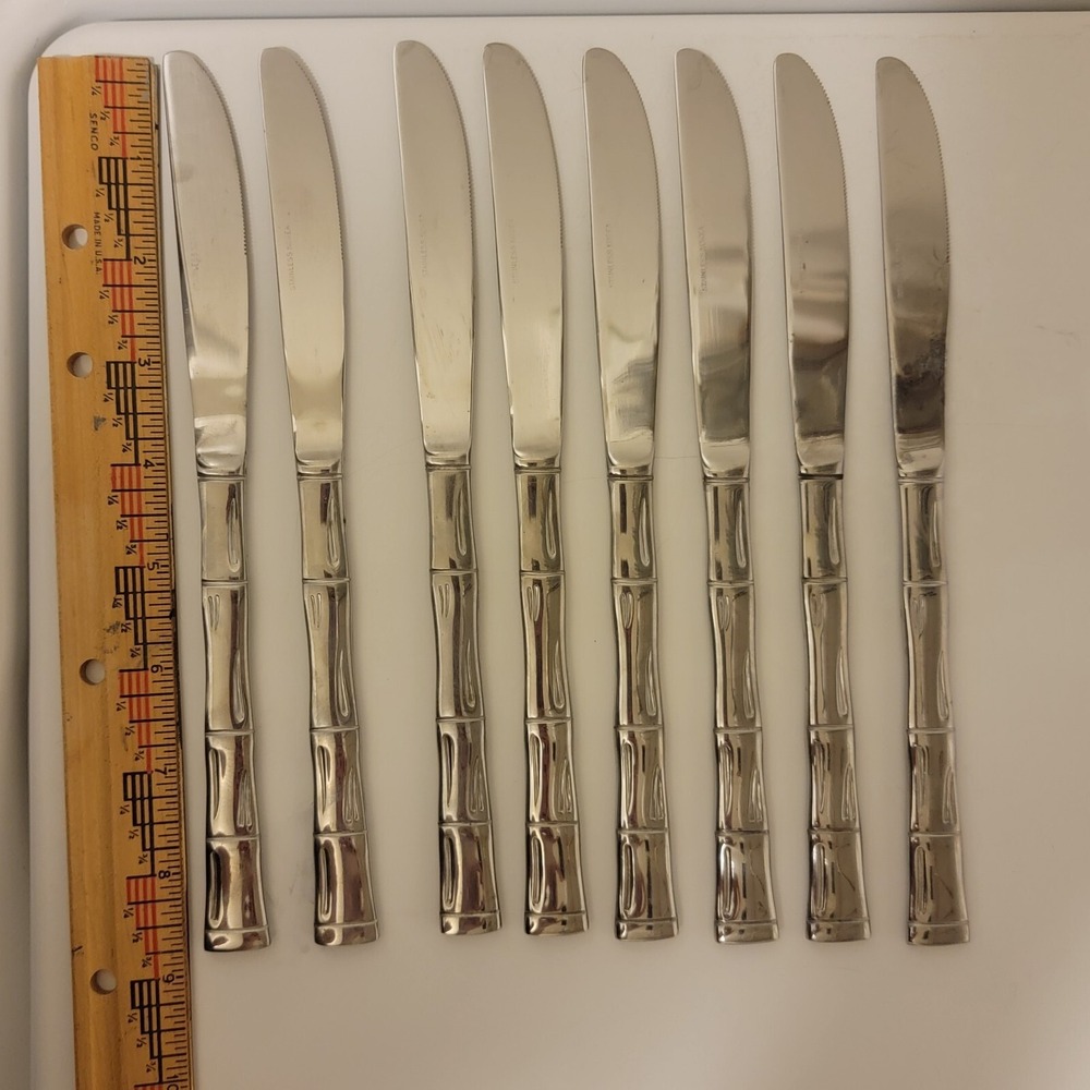Sunshine Exotica Bamboo Stainless Steel Set Of 8 Butter Knives 8 3/4 MCM Korea